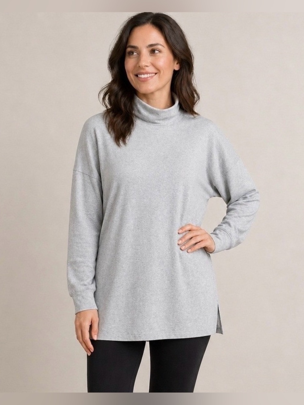 New NWOT Eileen Fisher Gray Tencel Lyocell Mock Neck Tunic Top medium Side V